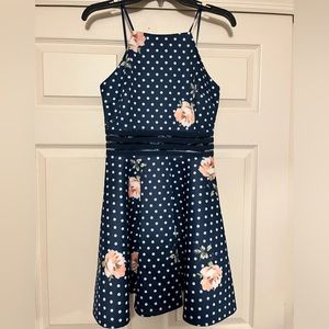 Women’s Navy Polka Dot/Floral Party Dress Size 5
